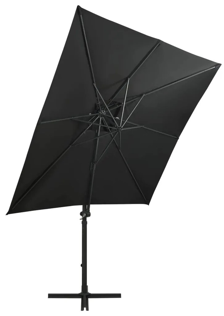 Guarda-sol jardim cantilever c/ poste e luzes LED 250 cm preto