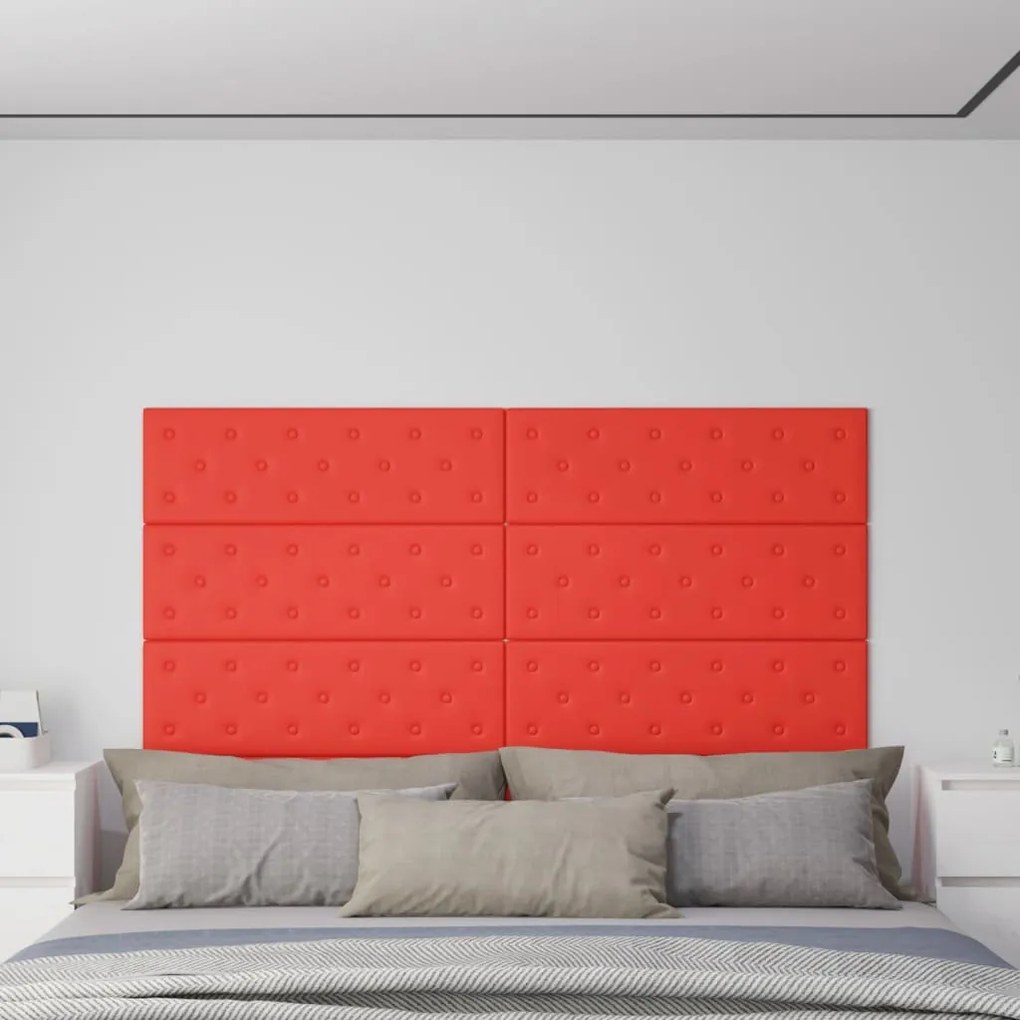 Painel parede 12 pcs 90x30 cm couro artificial 3,24 m² vermelho