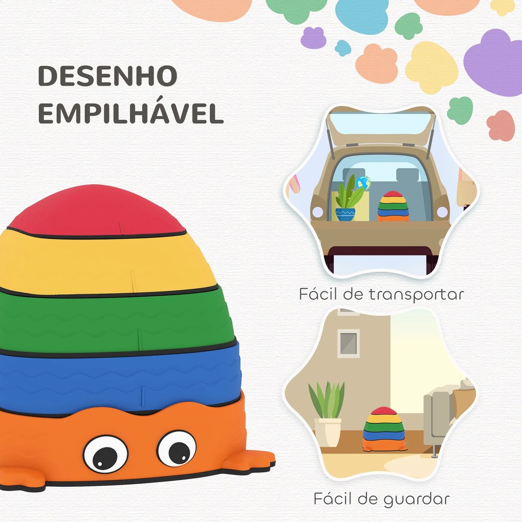 Conjunto de Pedras de Equilíbrio Empilháveis para Crianças de 5 Peças com Forma de Rã e Antiderrapantes Multicolor
