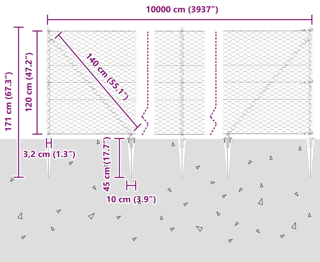 Cerca Hexagonal vidaXL Cinza 1.2x100 m Aço