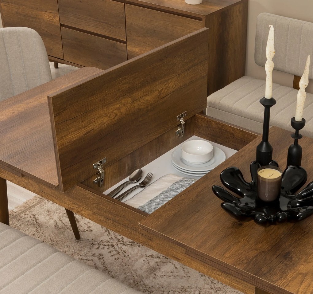 **** Conjunto Extensível de Mesa de Jantar e Cadeiras Vina – Nogal e C