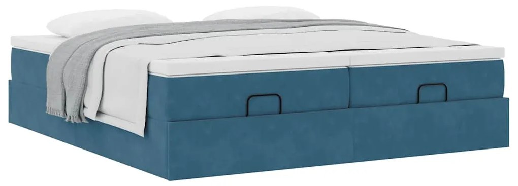 Estrutura cama otomana colchões 180x200 cm veludo azul escuro