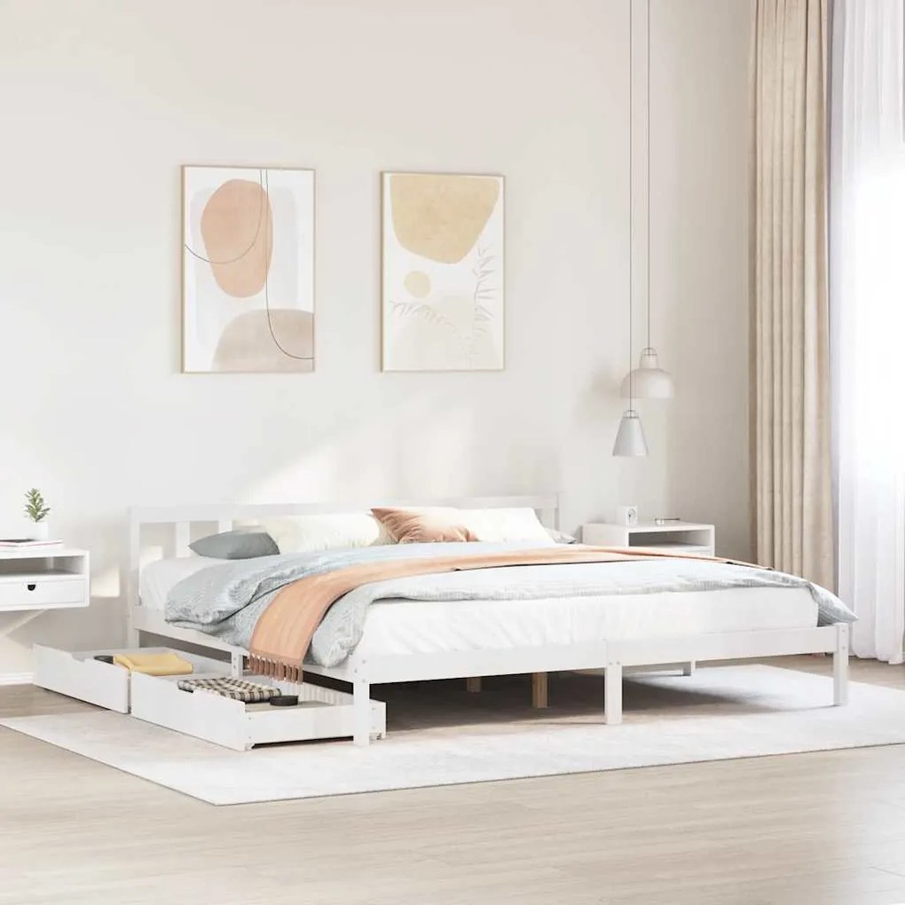 Cama sem colchão 180x200 cm madeira de pinho maciça branco