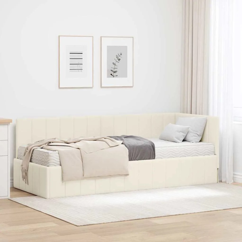 vidaXL Estrutura de Cama de Canto com Colchão 2 pcs Creme Veludo