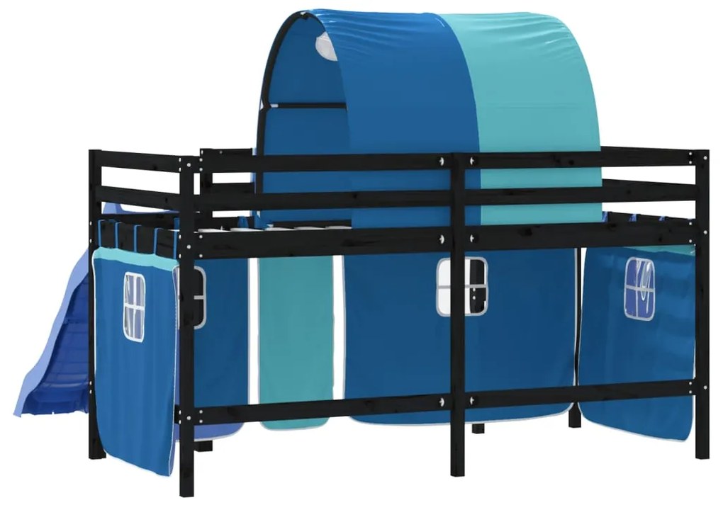 Cama alta para criança com túnel 80x200 cm pinho maciço azul