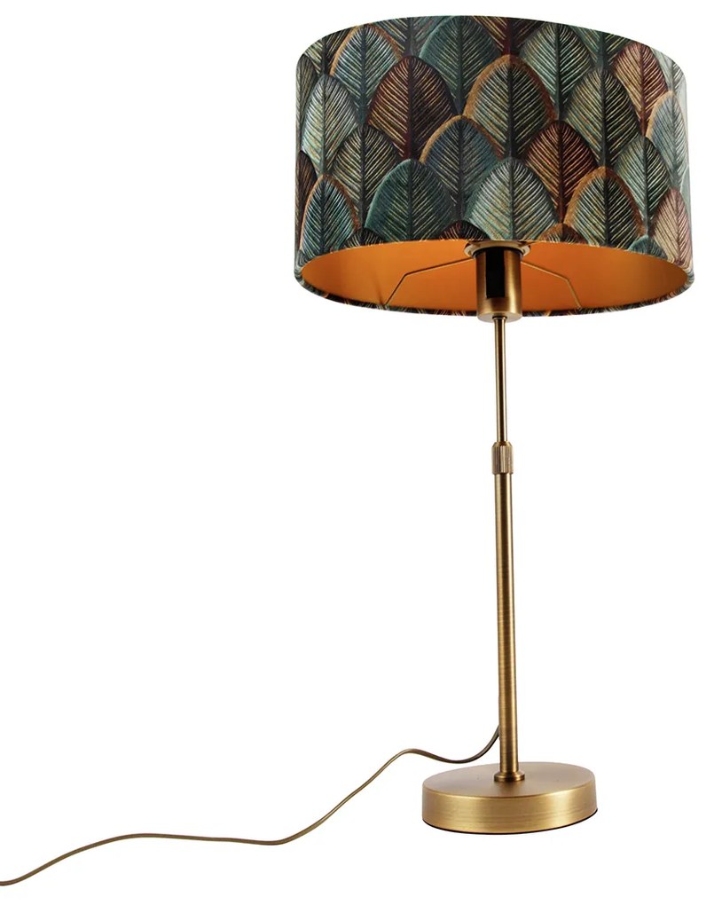 Candeeiro de mesa bronze com abajur oval de veludo com design de folha 35cm - Parte