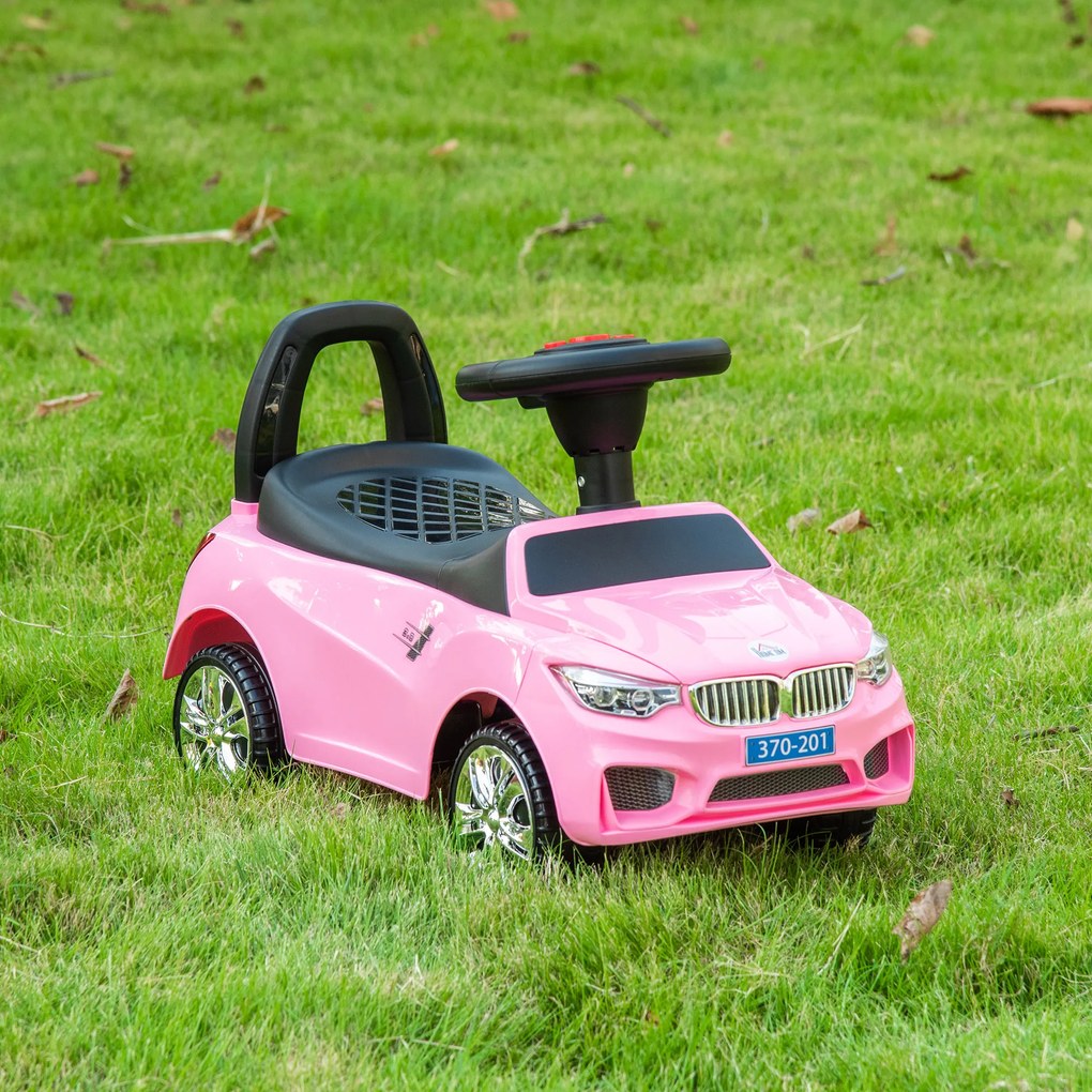 Carro de brincar para crianças, veículo para empurrar com baú para brinquedos, buzina, faróis e música, 63,5 x 28 x 36 cm, rosa