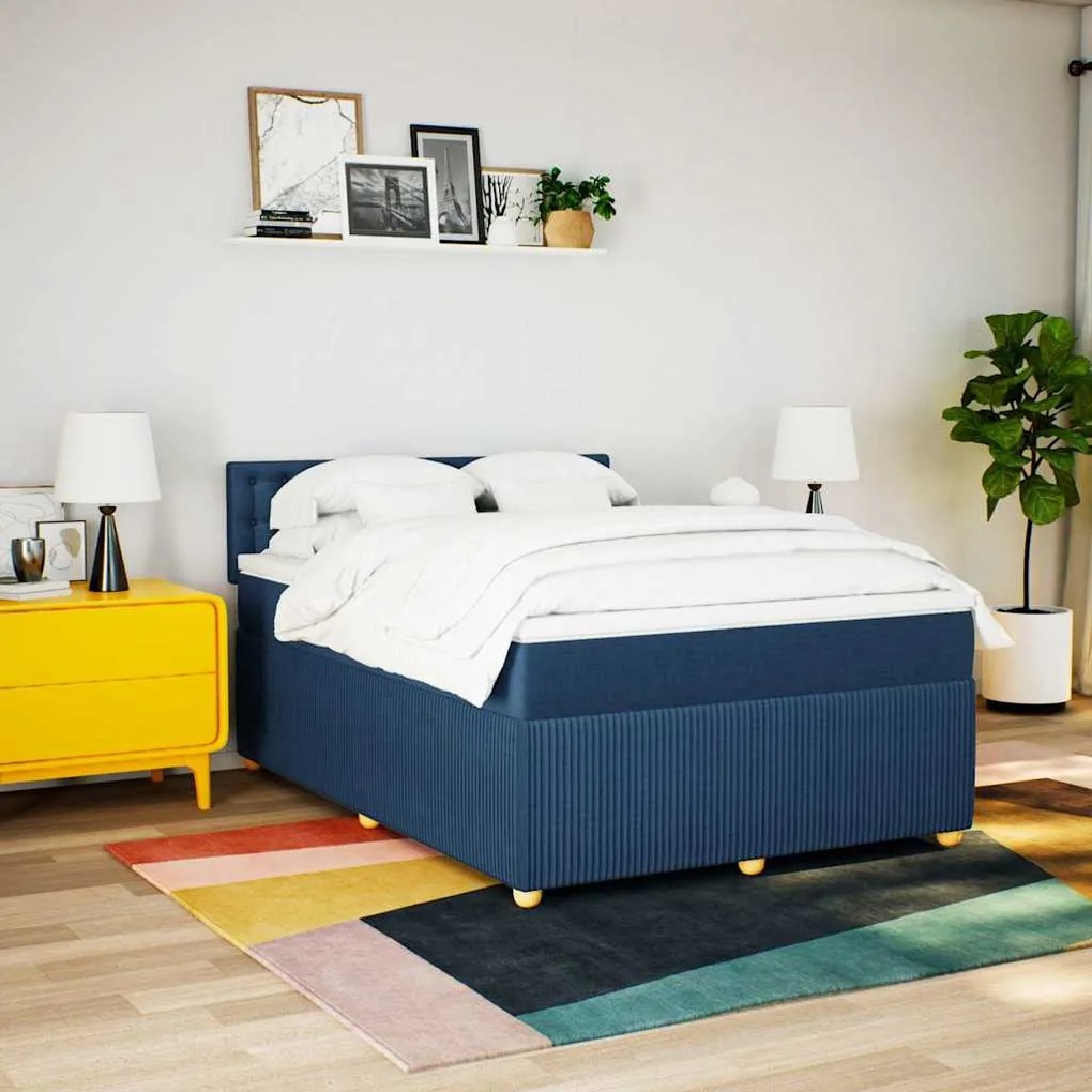 Cama com molas/colchão 160x200 cm tecido azul