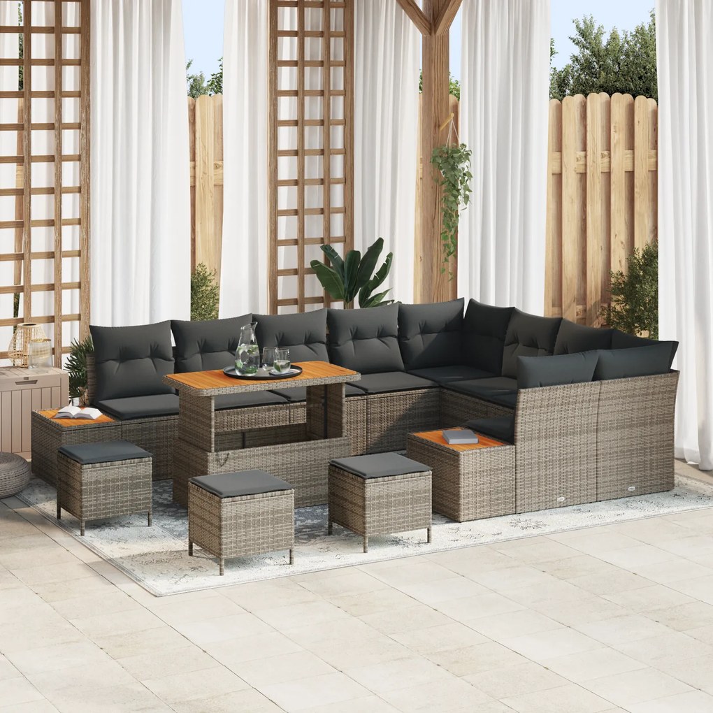 Conjunto de Sofá de Jardim vidaXL de 13 Peças com Almofadas Cinzento V