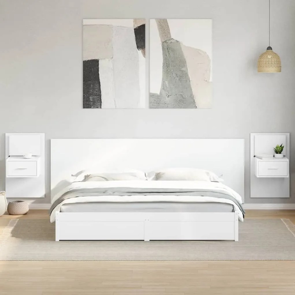 vidaXL Cabeceira de cama c/ armários 240cm derivados de madeira branco