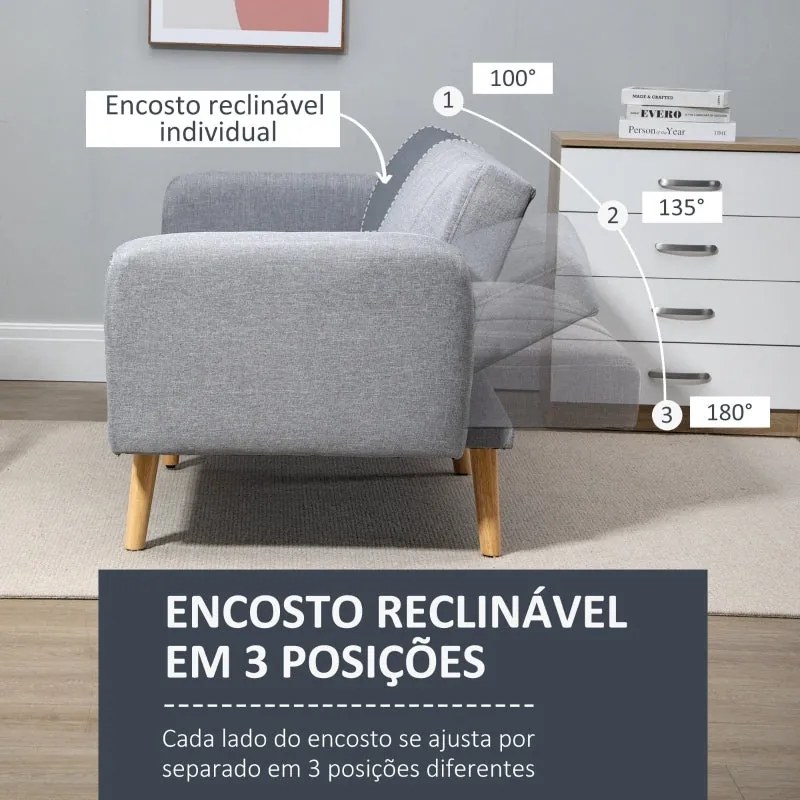 Sofá Cama de 2 Lugares com Encosto Ajustável - Cinzento - Design Escan