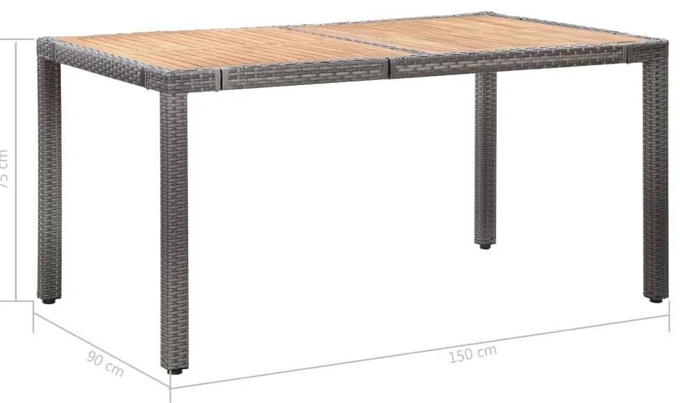 7 pcs conjunto jantar exterior com almofadões vime PE cinzento