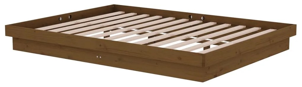 Estrutura de cama casal 135x190 cm madeira maciça castanho-mel