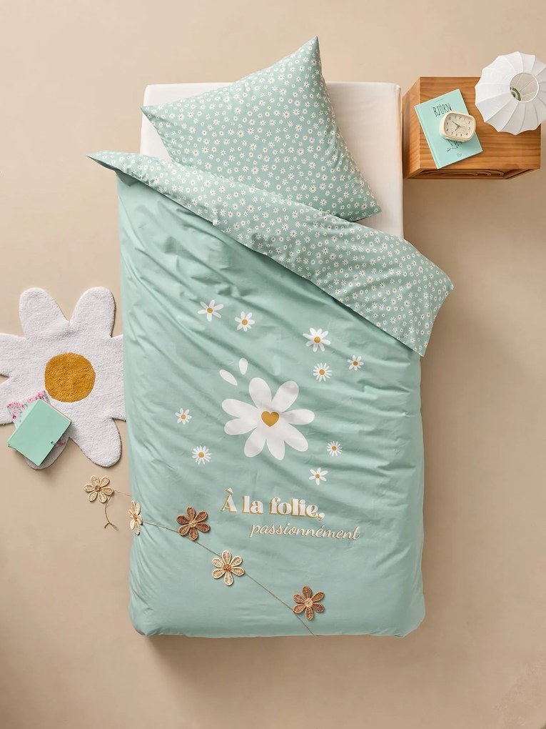 Conjunto de capa de edredão e fronha para criança MARGUERITE azul estampado