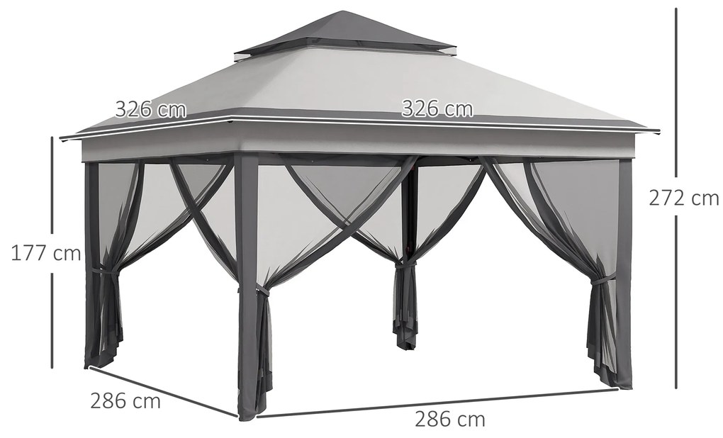 Outsunny Tenda Dobrável 3,26x3,26x2,72 m Tenda de Jardim com Duplo Tet