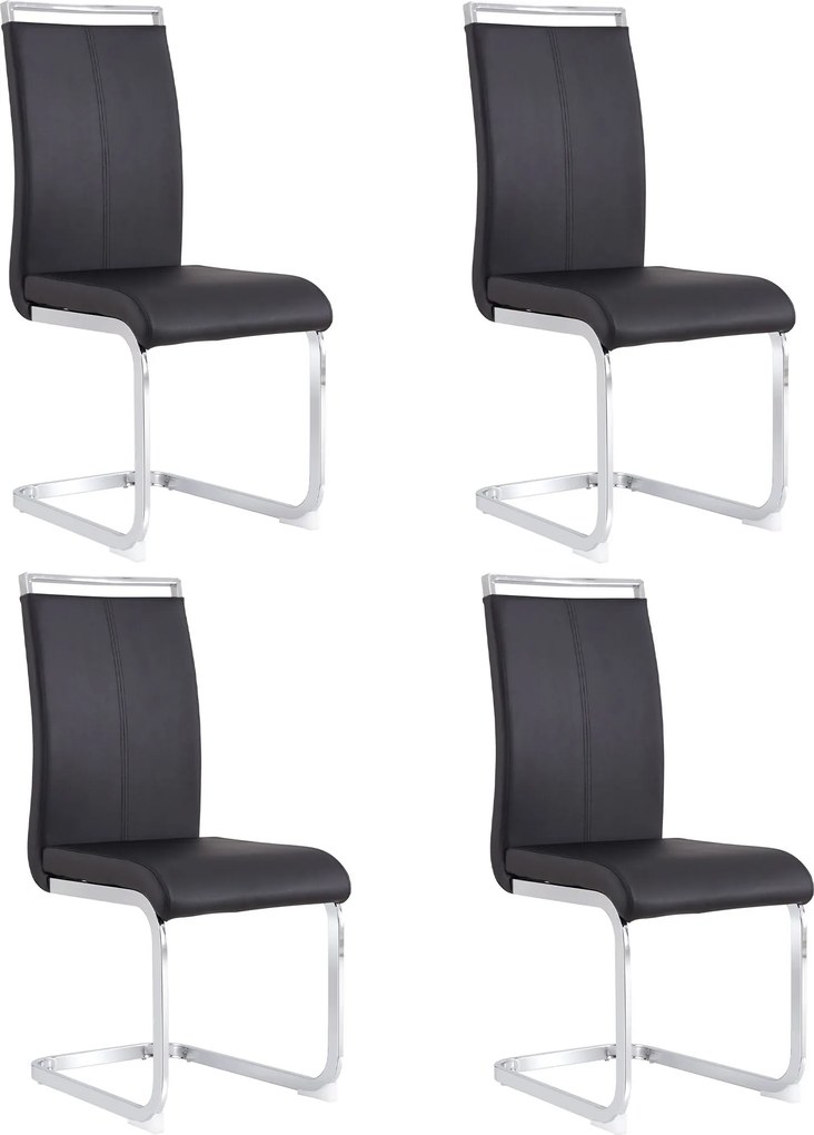 Conjunto de 4 cadeiras de jantar modernas, design ergonómico com encosto alto, 43x54x100 cm, Preto