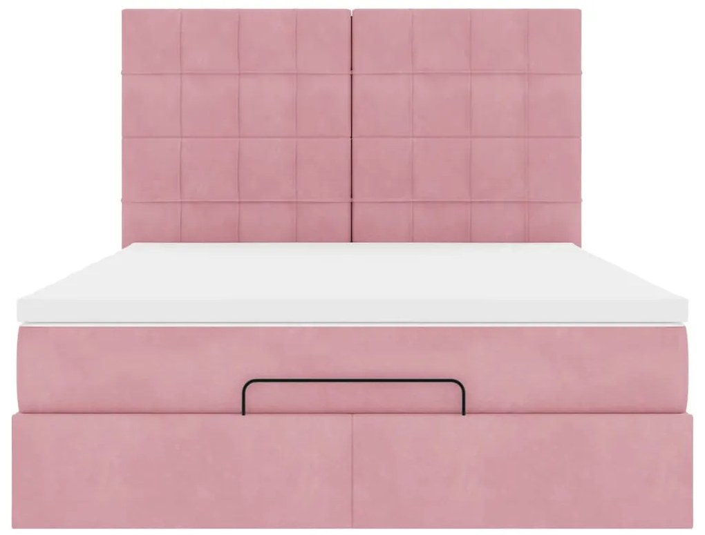 Estrutura de cama otomana com colchões 140x200 cm veludo rosa