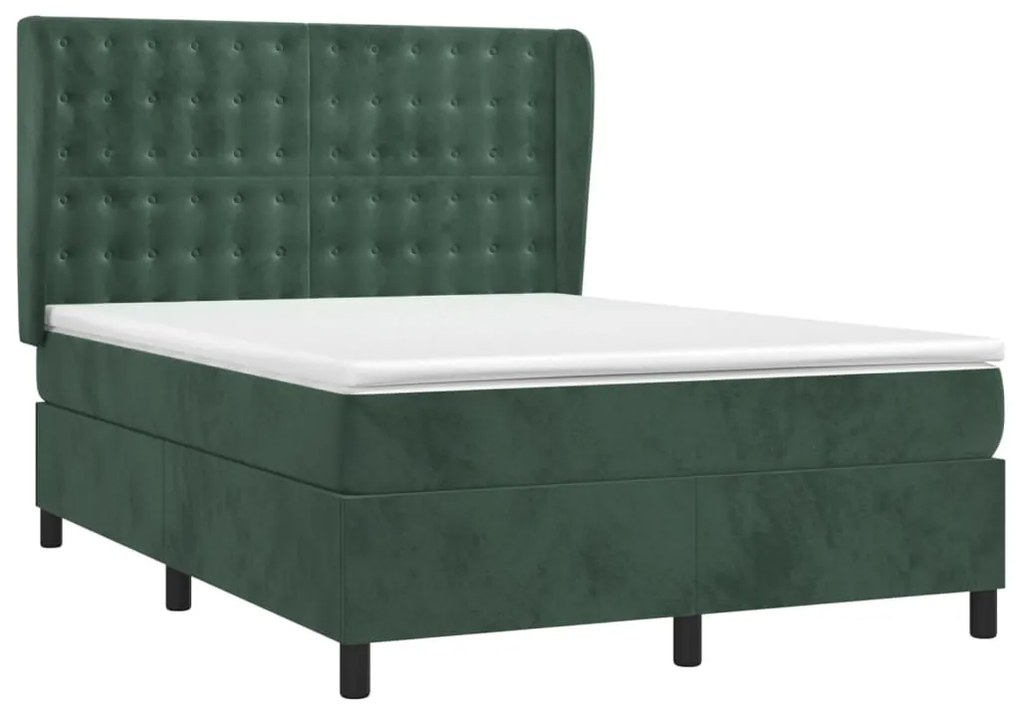 Cama com molas/colchão 140x190 cm veludo verde-escuro