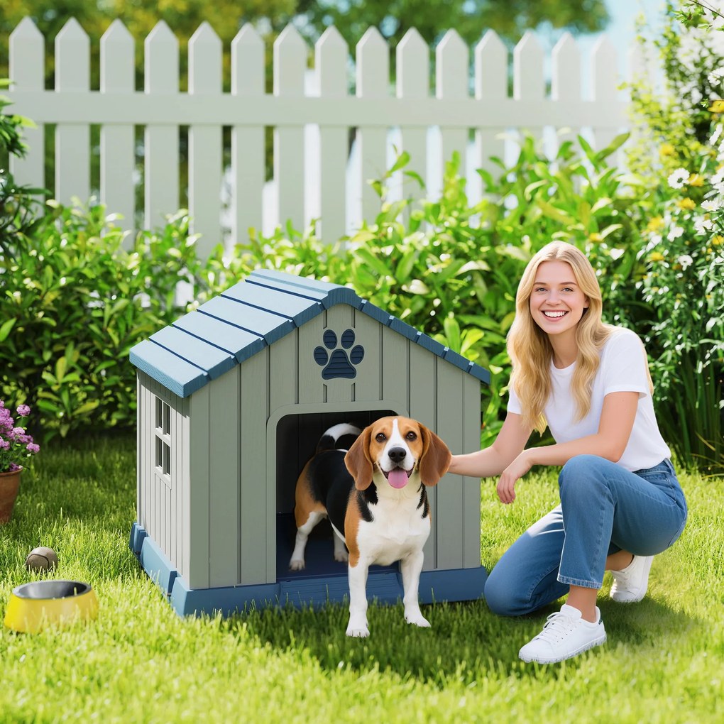Compartimento aberto para cães de exterior, com aberturas de ventilação e piso elevado, 85 x 79 x 82 cm, azul