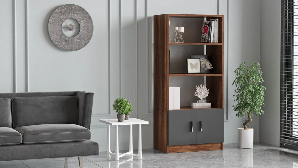 Estante VO4 – Nogueira e Antracite – 63,6x140x37,6 cm