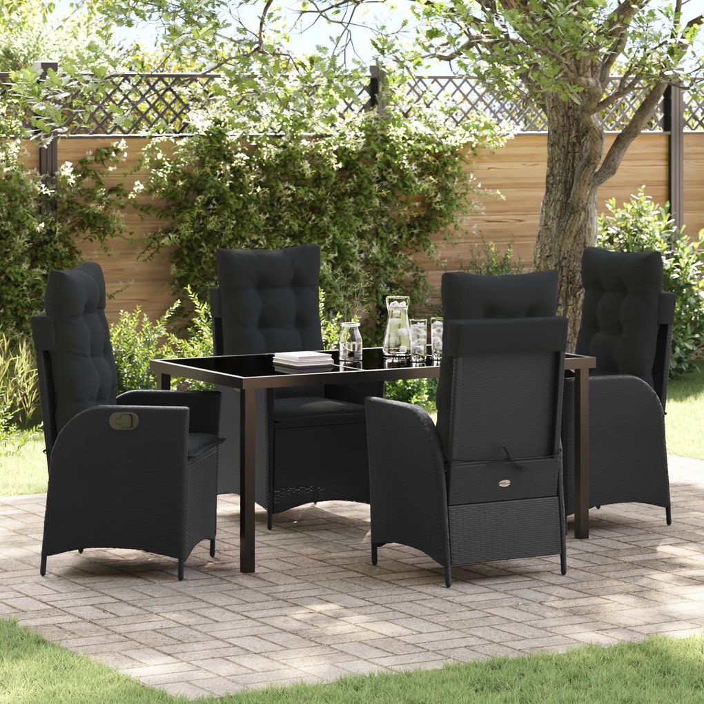 vidaXL Conjunto de Jantar de Jardim 5 Peças com Almofadas Preto Rattan Polimérico
