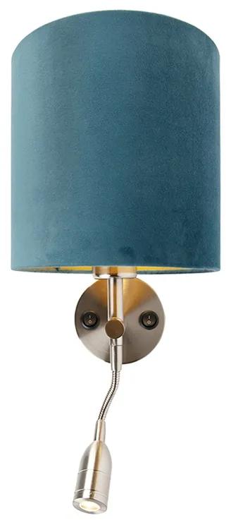 LED Luminária de parede em aço com abajur e abajur de veludo 20/20/20 azul Moderno