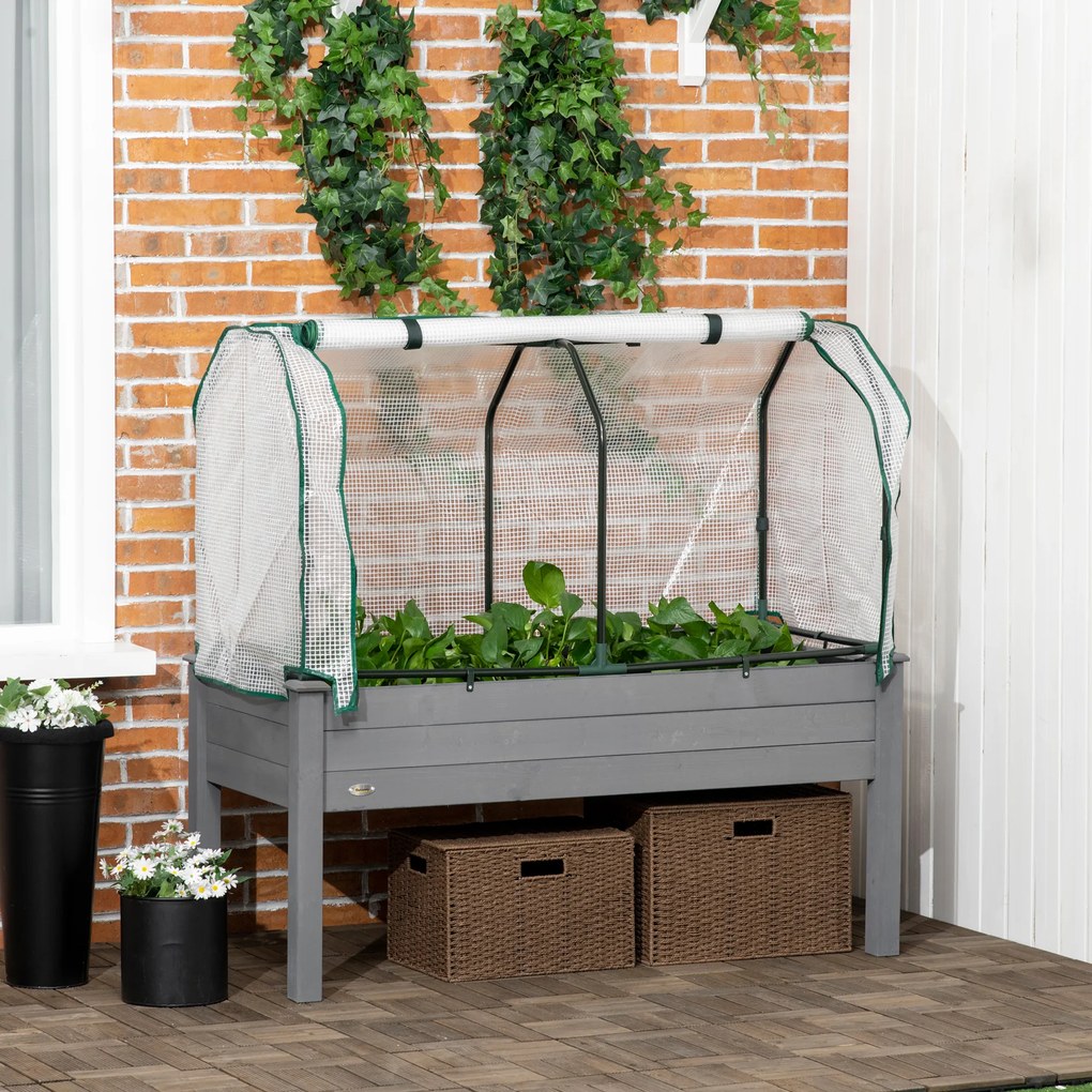 Floreira elevada com lona Floreira elevada para horta com 104 L de capacidade 121 x 55 x 117 cm, com orifícios de drenagem e tecido não tecido