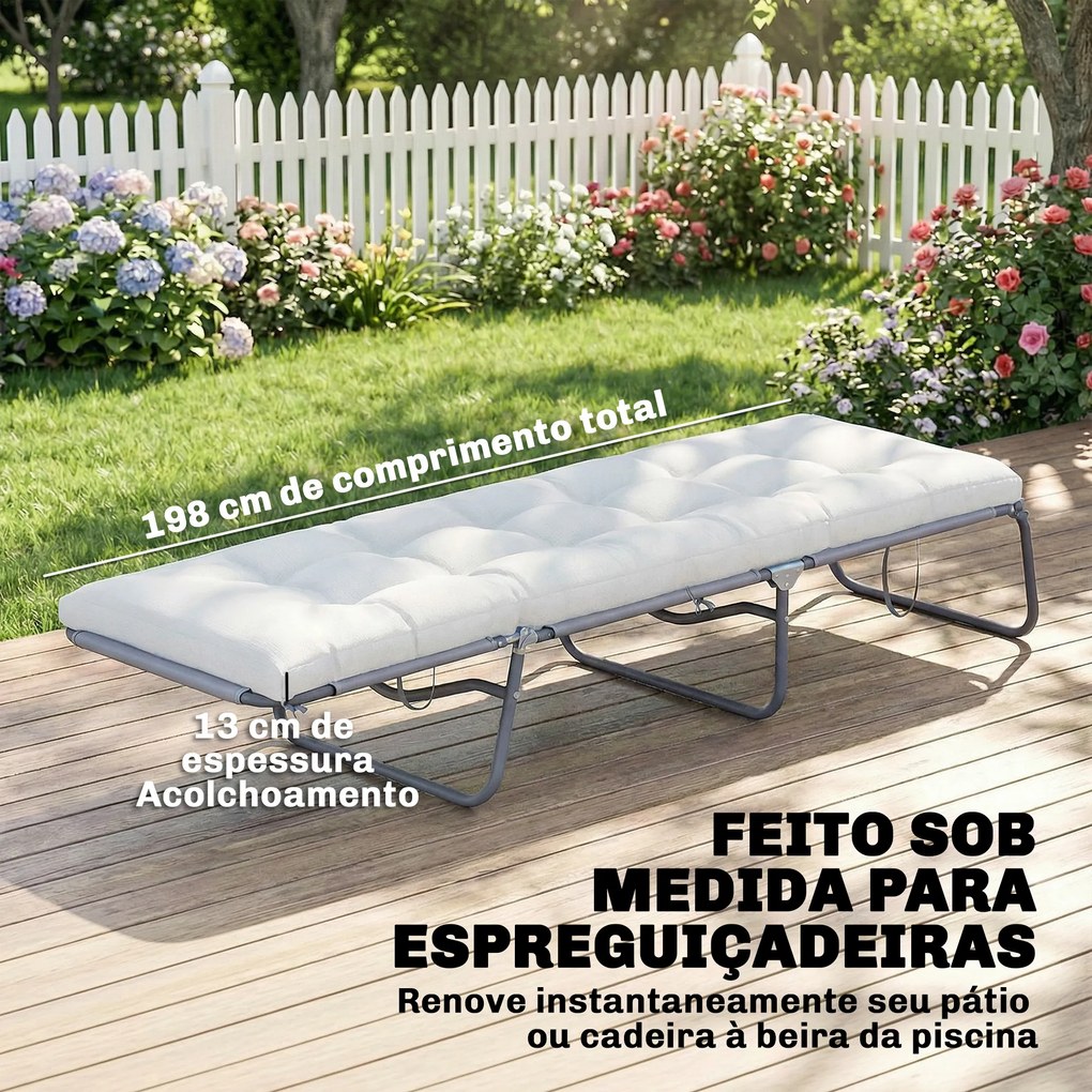 Almofada para espreguiçadeira jardim (NÃO INCLUIDA) com Tiras de Fixação Proteção UV50+ Recuperação Lenta Interior Exterior 198x65x13 cm Creme