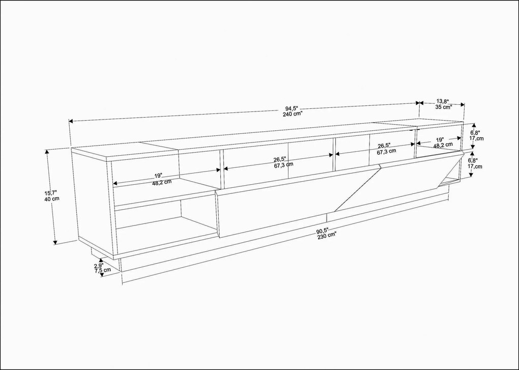 Móvel TV Rhodes – Branco Carvalho – 240 cm x 37,1 cm x 47,4 cm