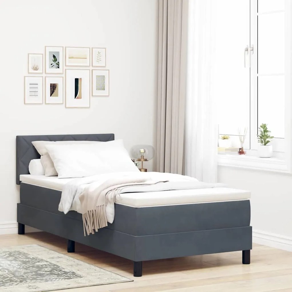 vidaXL Cama Box com colchão Cinza Escuro 90 x 200 cm Veludo
