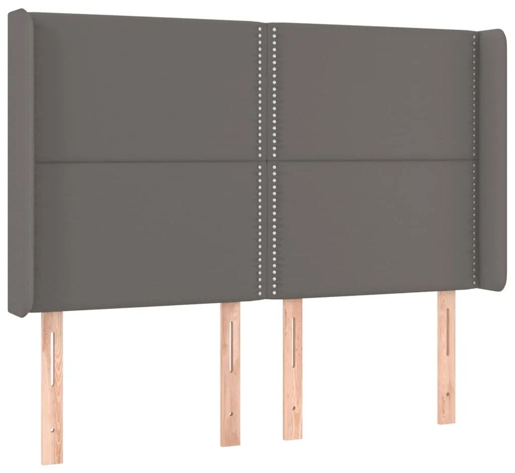 Cabeceira cama c/ LED couro artif. 147x16x118/128 cm cinzento