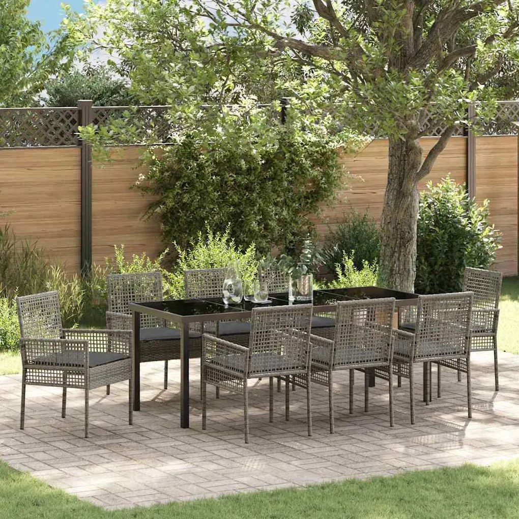 vidaXL Conjunto de Jantar para Jardim 9 pcs Cinzeto Rattan Sintético