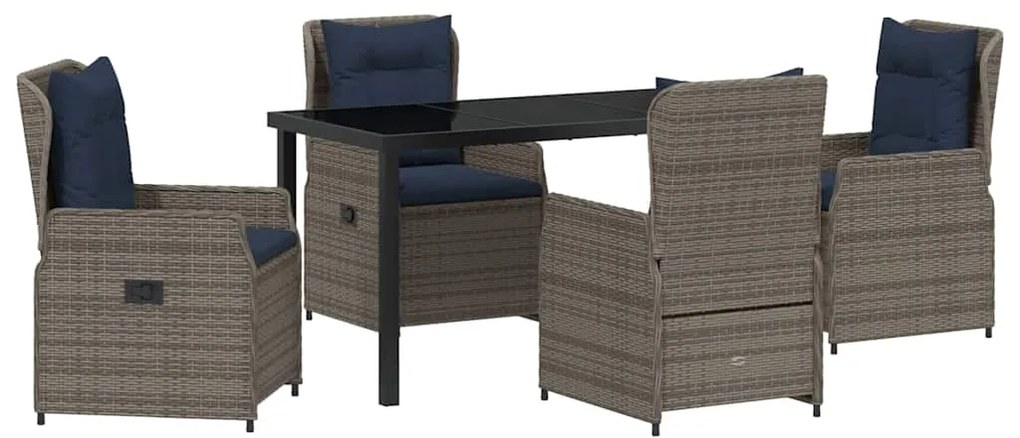 Conjunto de Jantar de Jardim 5 Peças Cinza Rattan de Polietileno
