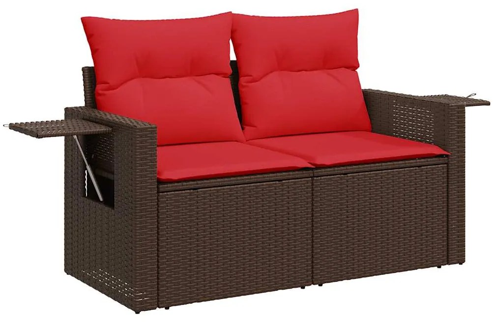 10 pcs conj. sofás jardim c/ almofadões vime PE/acácia castanho