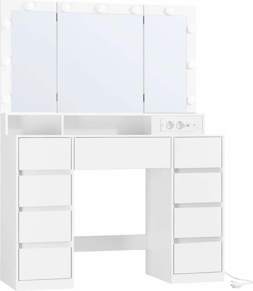 Toucador com iluminação LED 40 x 107 x 144 cm com espelho rebatível e gavetas branco