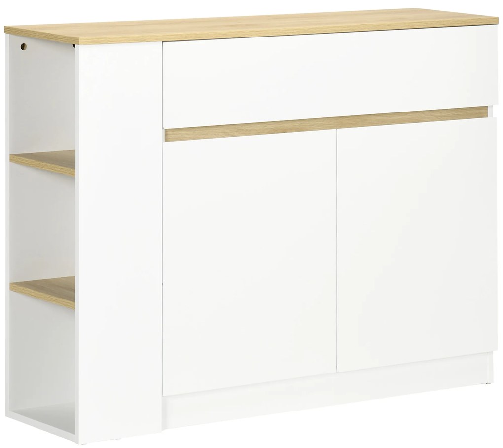 HOMCOM Aparador de Cozinha Aparador Branco com 2 Portas e 3 Prateleiras Abertas para Sala de Estar e Jantar 110x29,5x82 cm