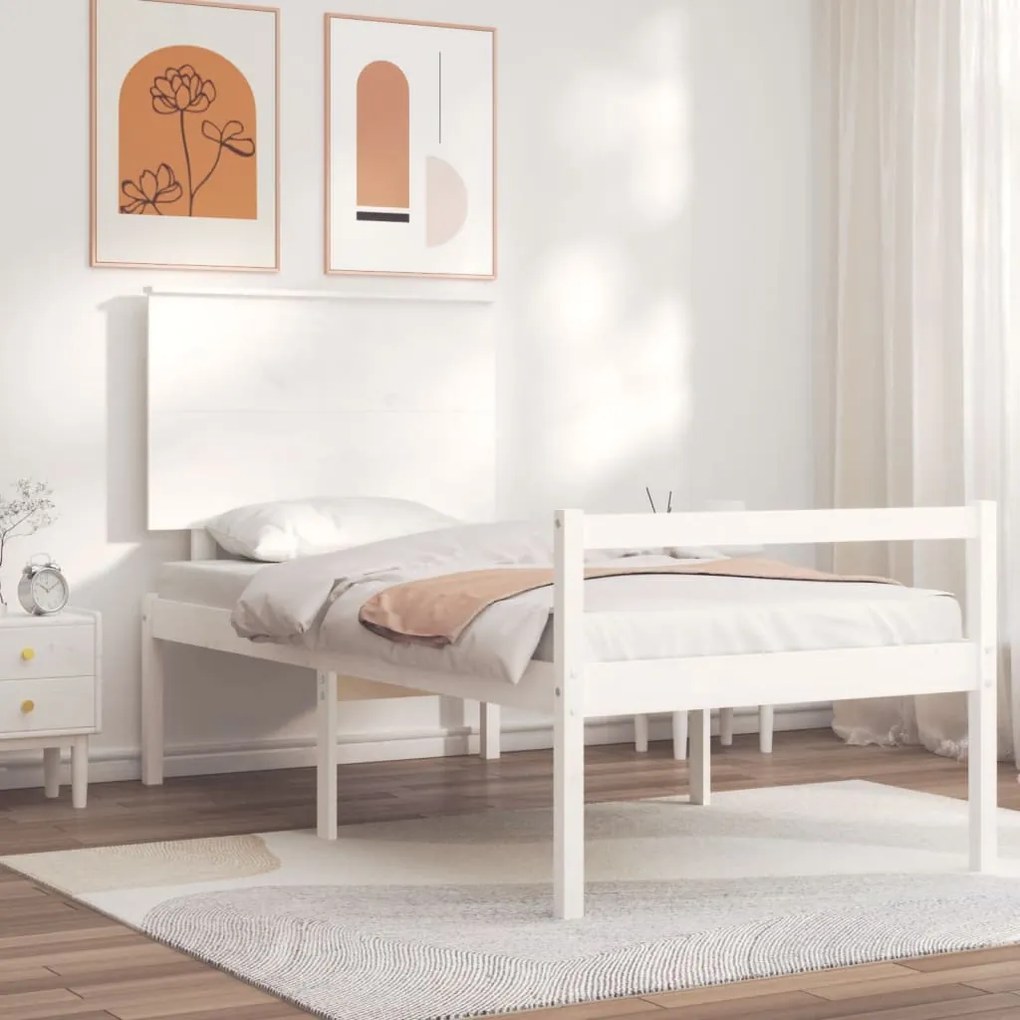 3195472 vidaXL Cama para idosos com cabeceira 100x200 cm madeira maciça branco