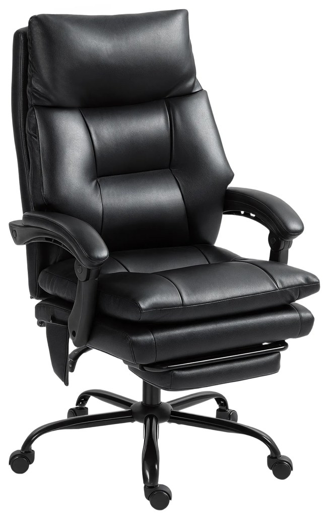 HOMCOM Cadeira de Escritório com Suporte Lombar Inflável Estofada em PU e Encosto Reclinável 65x76x113-121 cm Preto | Aosom Portugal