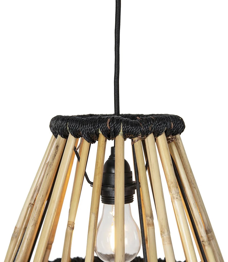 Candeeiro de suspensão oriental em bambu com preto 32 cm - Evalin