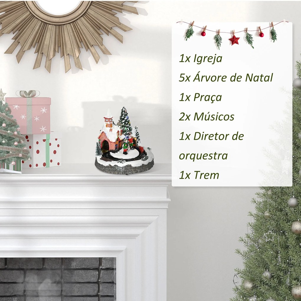 Aldeia de Natal Cena de Decoração Natalícia Iluminada com Luzes LED Tr
