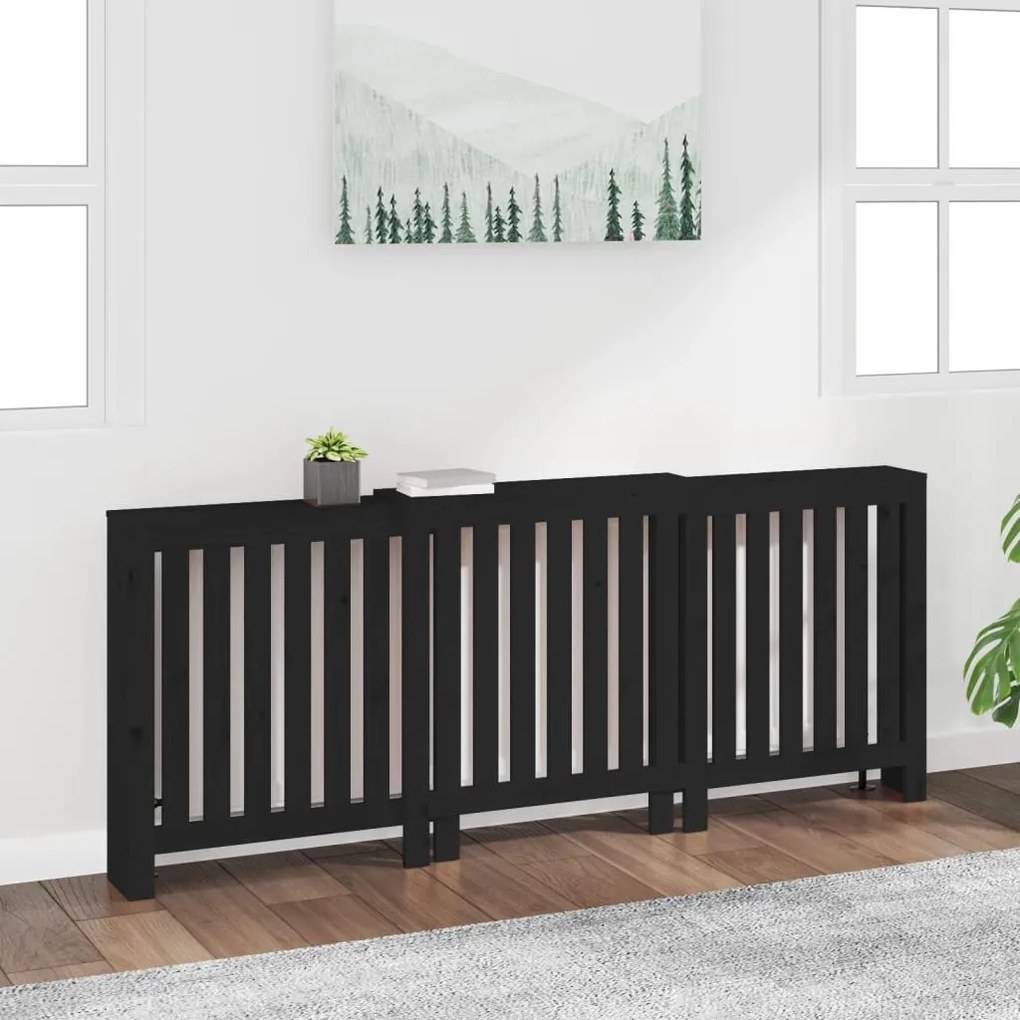 822590 vidaXL Cobertura de radiador 210x21x85 cm pinho maciço preto