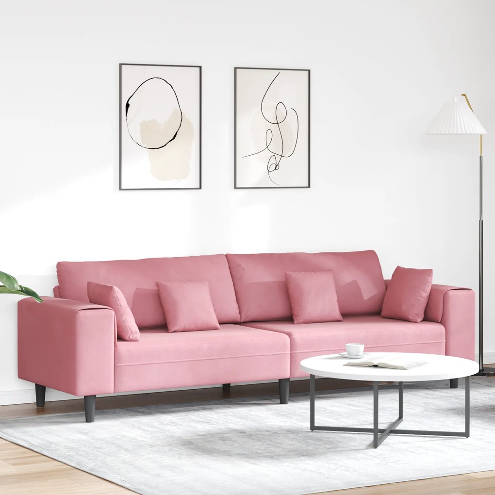 vidaXL Sofá de Veludo com almofada com travesseiro Rosa 209 cm Veludo