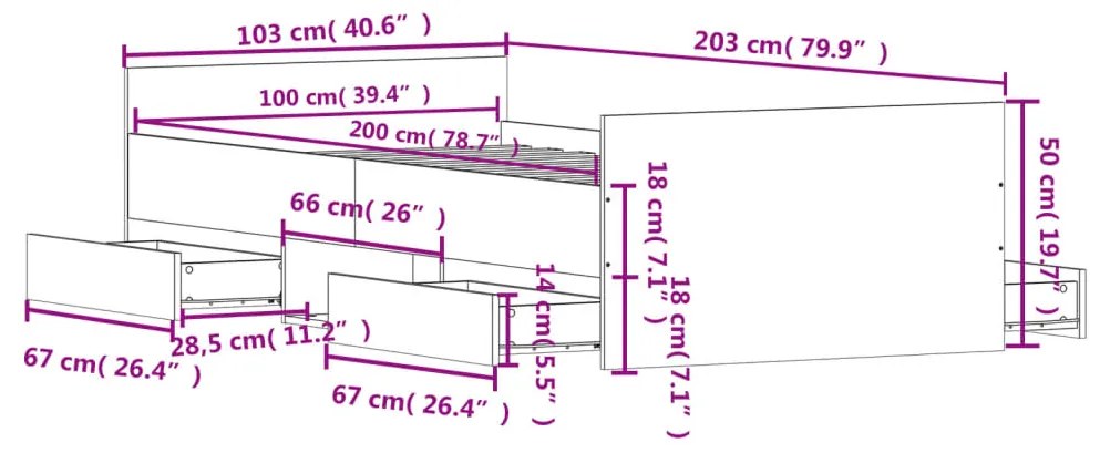 Estrutura de cama c/ painéis cabeceira e pés 100x200 cm branco