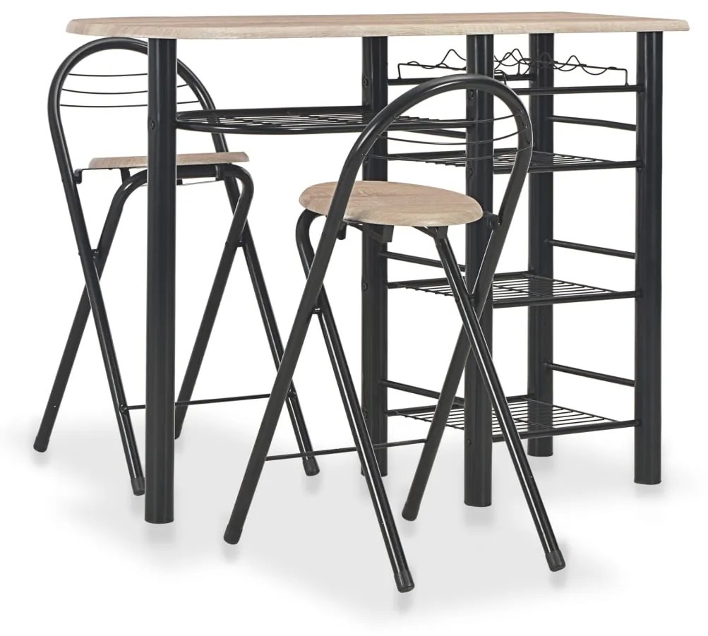 284402 vidaXL 3 pcs conjunto de bar com prateleiras madeira e aço
