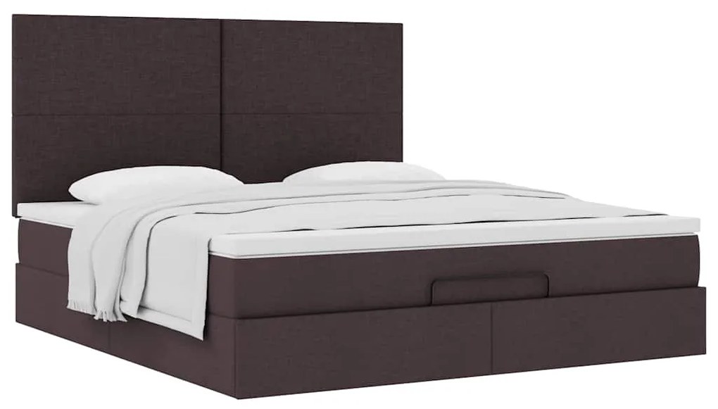 Estrutura de cama otomana com colchão tecido castanho escuro