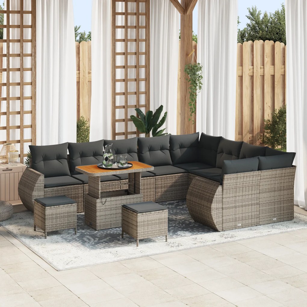 Conjunto de Sofá de Jardim vidaXL 12 Peças com Almofadas Cinza Rattan