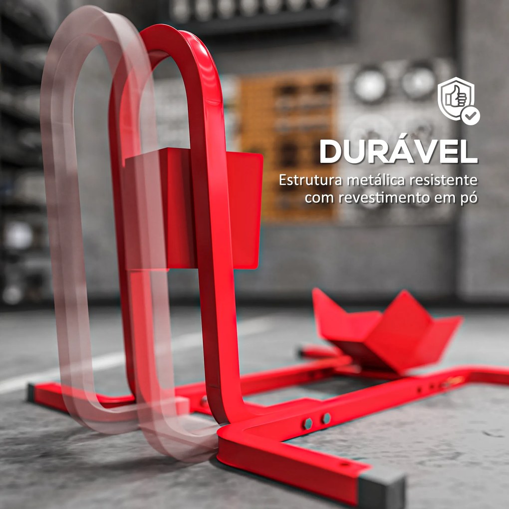 Suporte para Roda Dianteira de Moto Ajustável em 3 Níveis Carga 250 kg 60x55x43 cm Vermelho