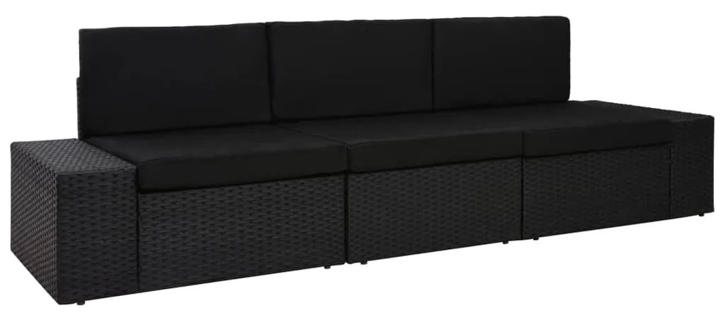 vidaXL Sofá seccional de 3 lugares vime PE preto