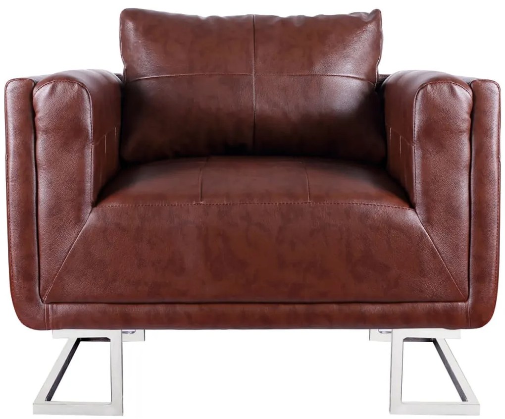 Poltrona cubo com pés cromados couro artificial castanho