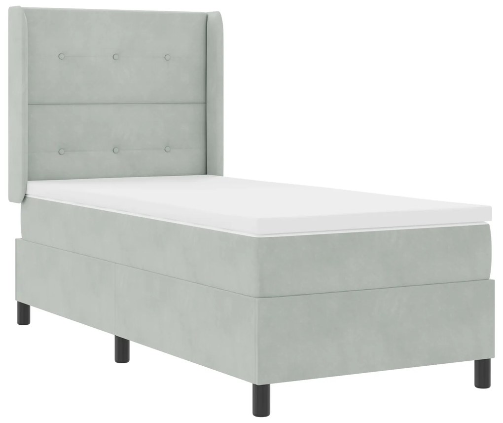 Cama Box com Colchão vidaXL Cinza Claro 90x190 cm Veludo